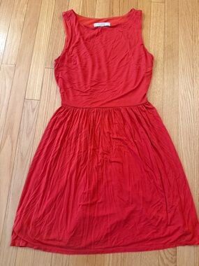 LOFT Orange Sleeveless Dress with Gathered Waist